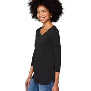 J Jill Black Pima 3/4 Sleeve V-Neck Top Shirt Blouse Size XLT EUC/NEW #0604-OC